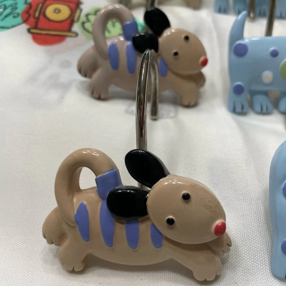 Playful Pups Shower Curtain With 11 Matching Shower Hooks. 70” x 70”